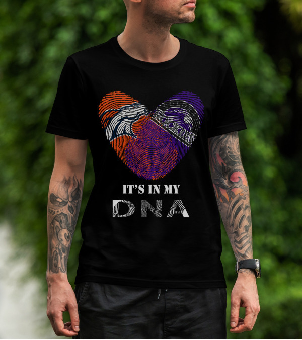 Broncos Rockies It's In My DNA Football Baseball Heart Fingerprint T-Shirt