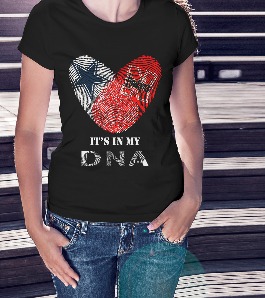 Cowboys Huskers It's In My Dna Fingerprint Heart With Star And N T-Shirt