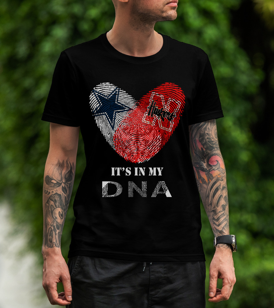 Cowboys Huskers It's In My Dna Fingerprint Heart With Star And N T-Shirt