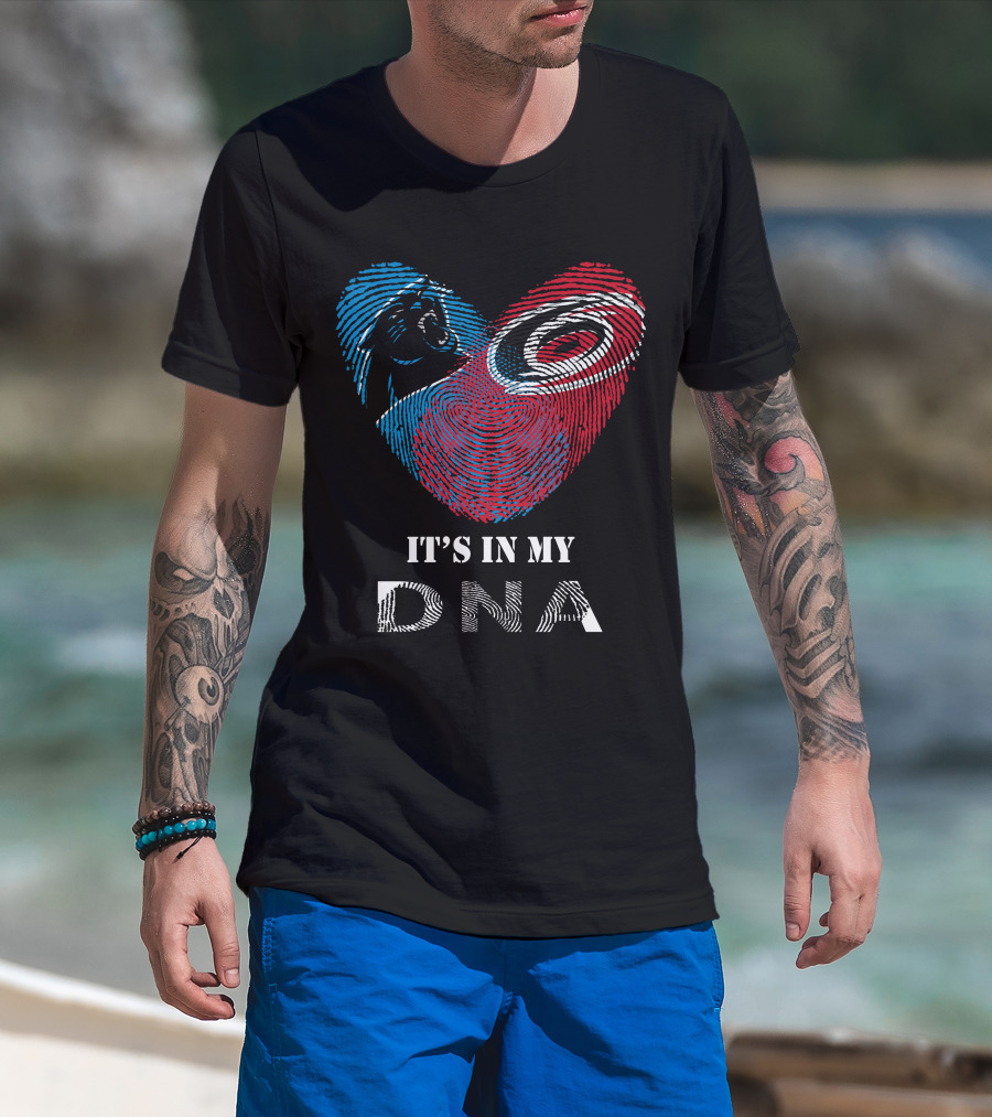 Panthers Carolina Hurricanes Heart-Shaped Fingerprint It's In My DNA T-Shirt