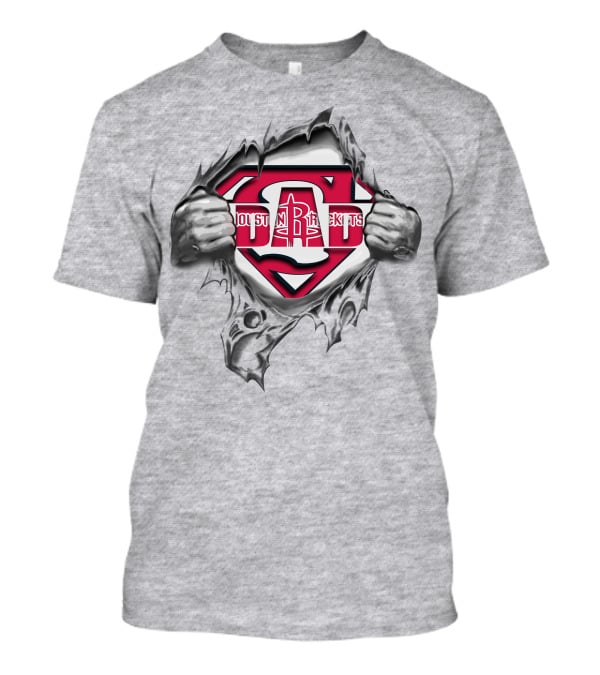 Houston Rockets Dad Superhero Logo Tear T-Shirt