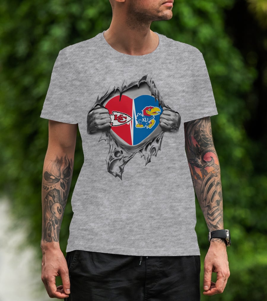 Kansas City Chiefs And Kansas Jayhawks Heart T-Shirt