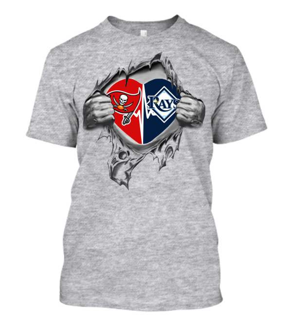 Buccaneers And Rays Heart Emblem Peeking Through Rip T-Shirt