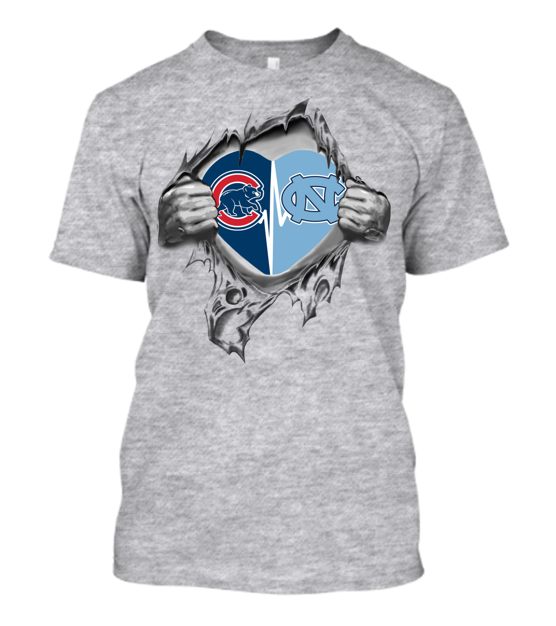 Cubs Tar Heels Heartbeat Passion Ripped Chest T-Shirt