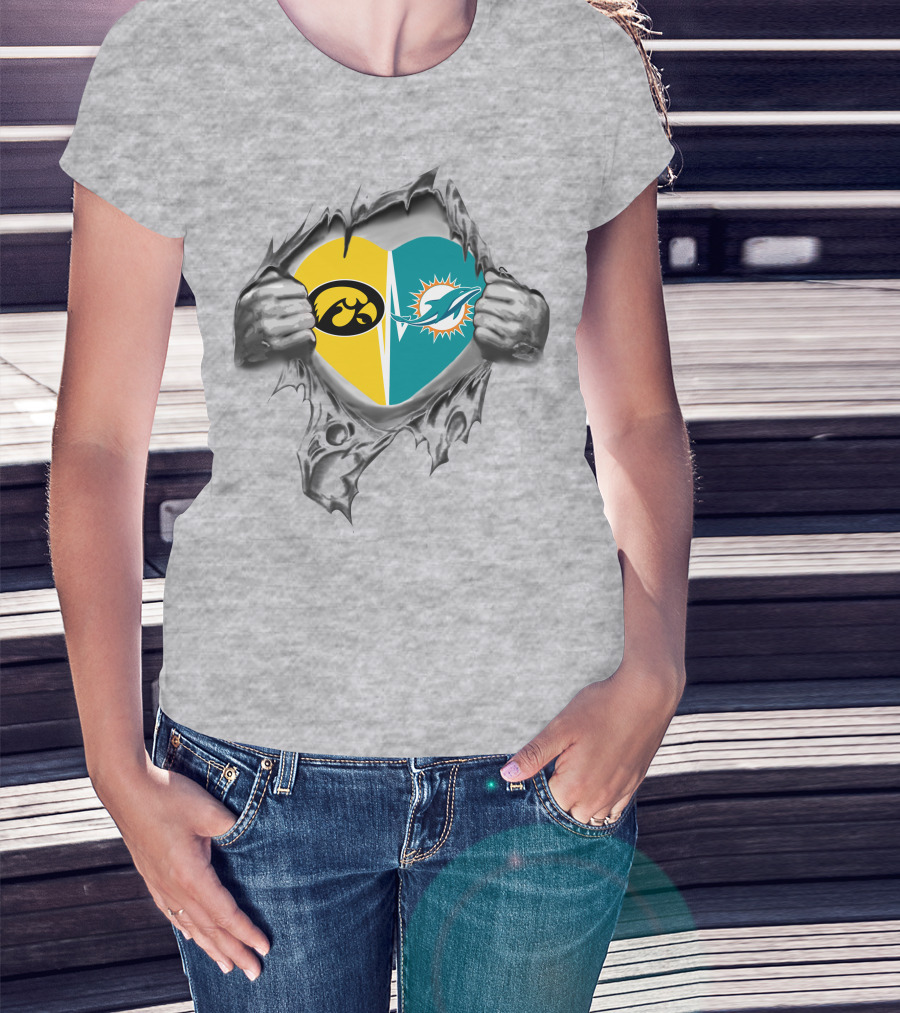 Miami Dolphins Iowa Hawkeyes Split Heart Fan Pride T-Shirt