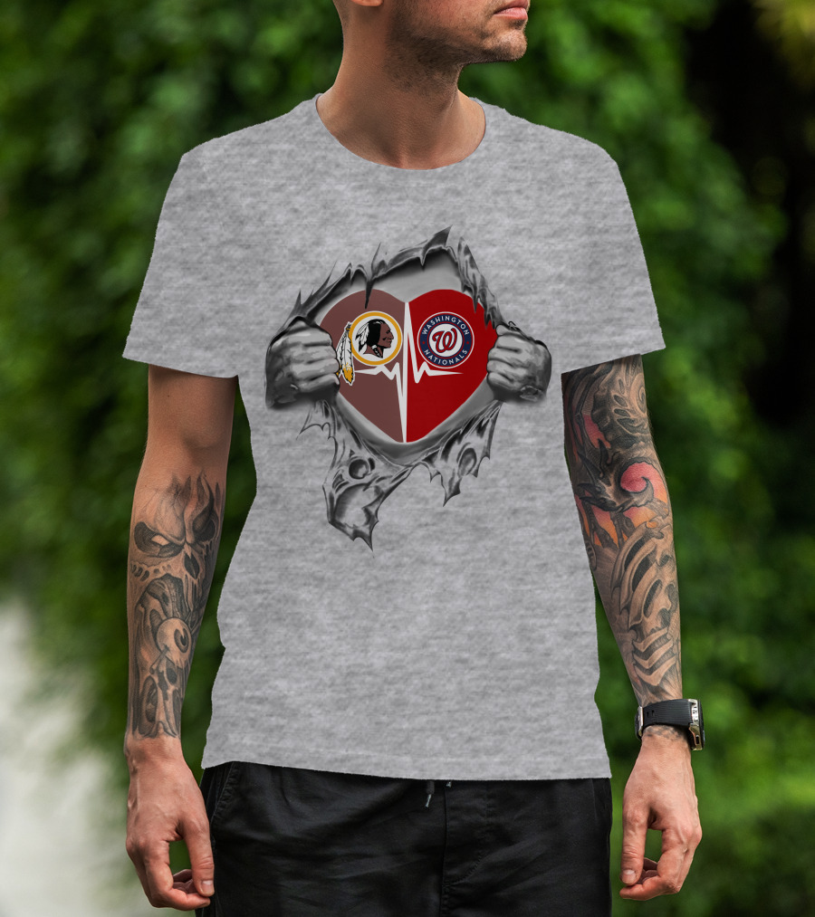 Redskins Washington Nationals Heartbeat Fan T-Shirt
