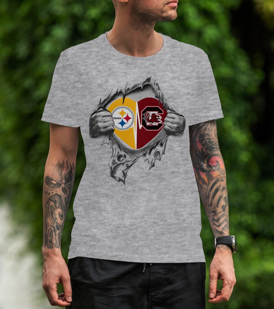 Steelers Gamecocks It's In My Heart Logo Combination T-Shirt