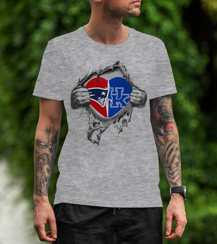 New England Patriots Kentucky Wildcats Heart Logo Fusion T-Shirt