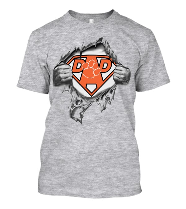 Clemson Tigers Super Dad Hero Logo With Paw Print And Superman Shield T-Shirt