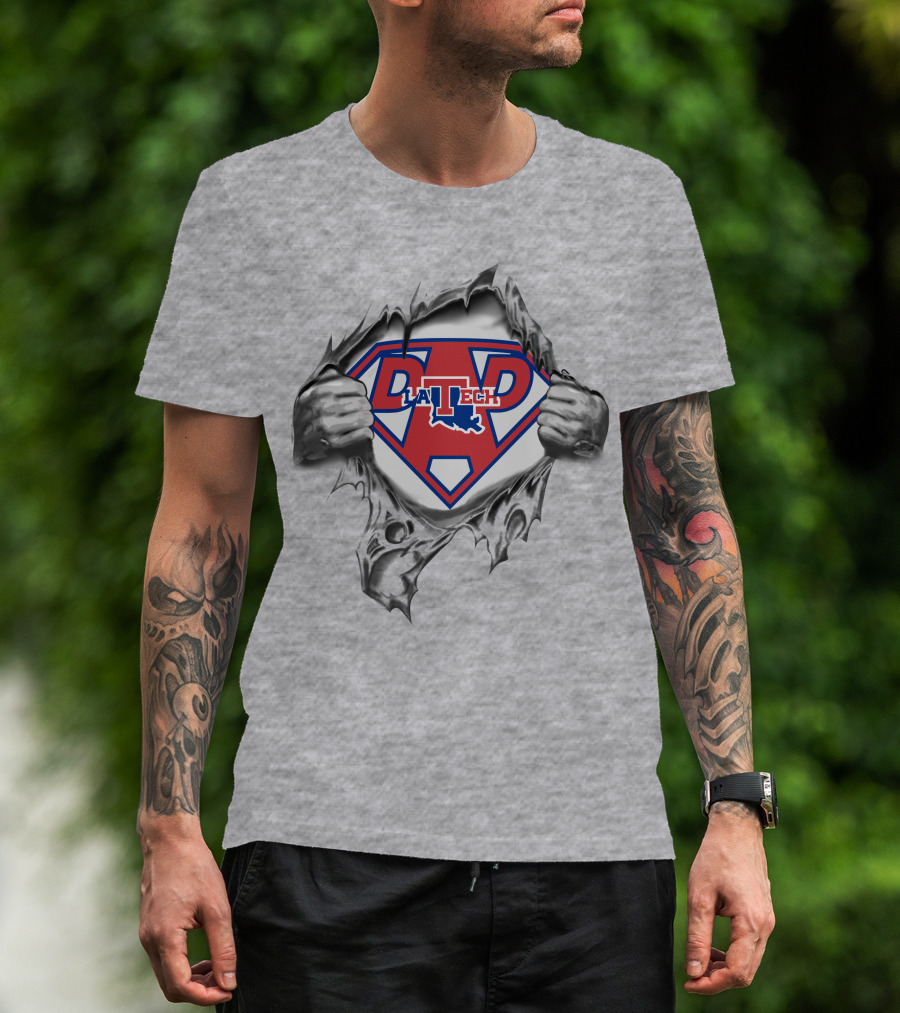 Louisiana Tech Super Dad Hero Emblem With La Tech T-Shirt