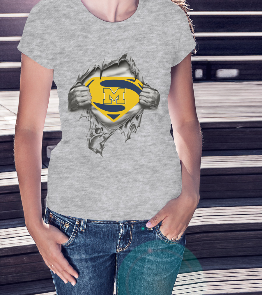 University Of Michigan Superman Logo M Torn Steel T-Shirt