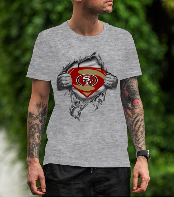 49ers Sf Logo Super Man Chest Rip T-Shirt