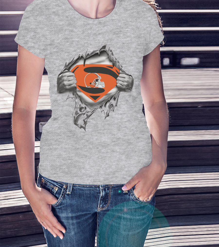 Indian Browns Super Man Cleveland Football Emblem Reveal T-Shirt