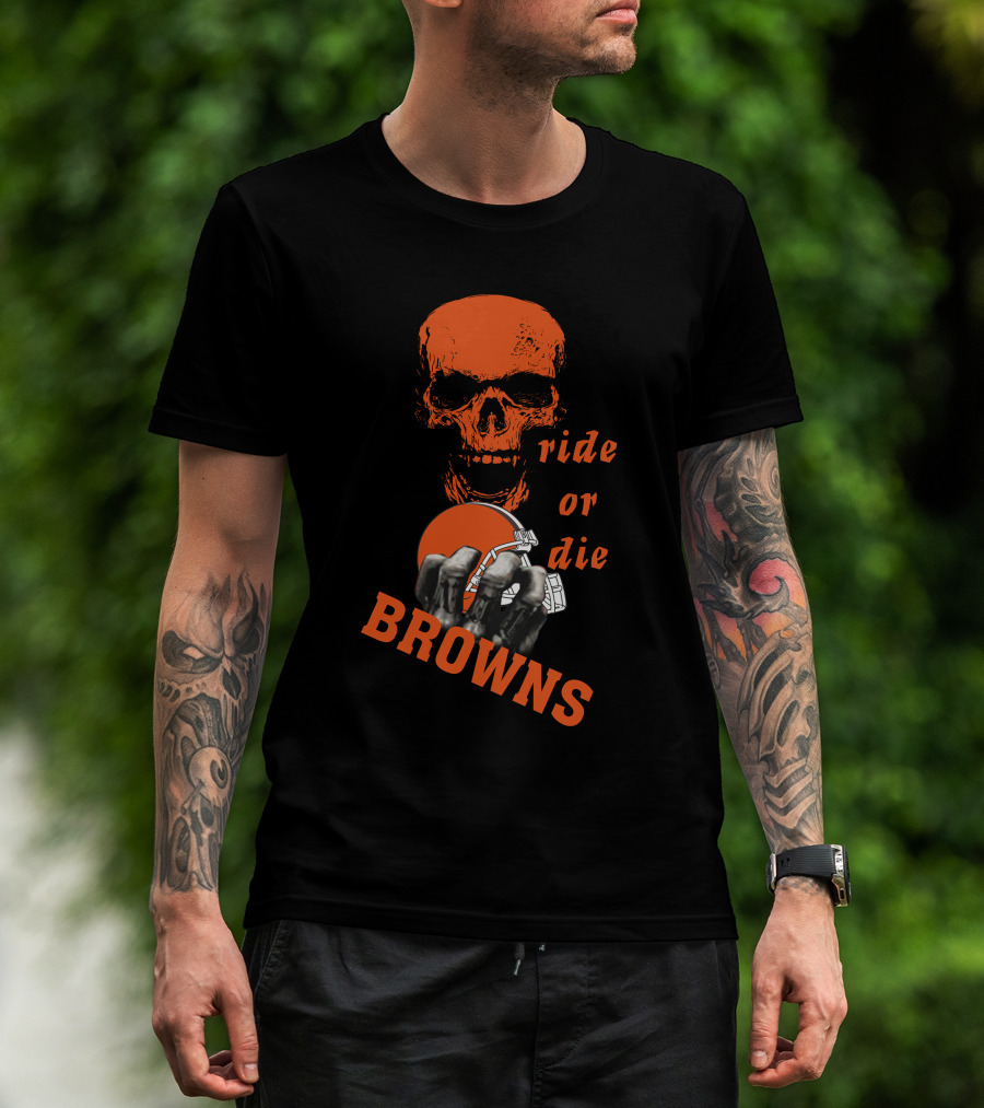 Browns Ride Or Die Skull And Helmet Fan T-Shirt
