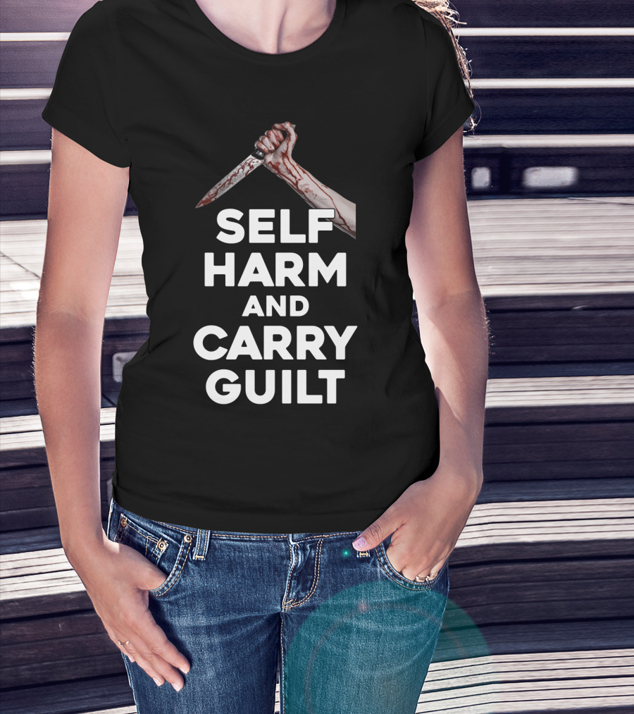 Halloween Self Harm And Carry Guilt Bloody Knife T-Shirt