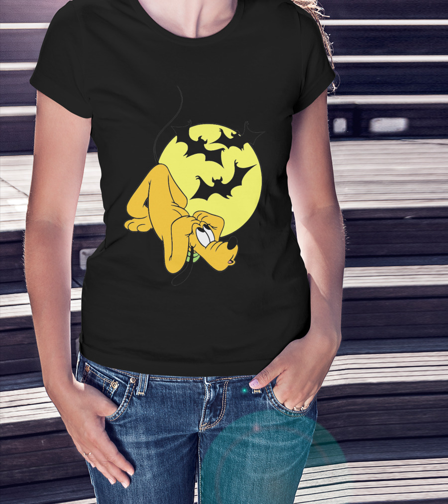 Halloween Moon Spooky Pluto With Bats Mickey Mouse Minnie Mouse Coloring Book T-Shirt