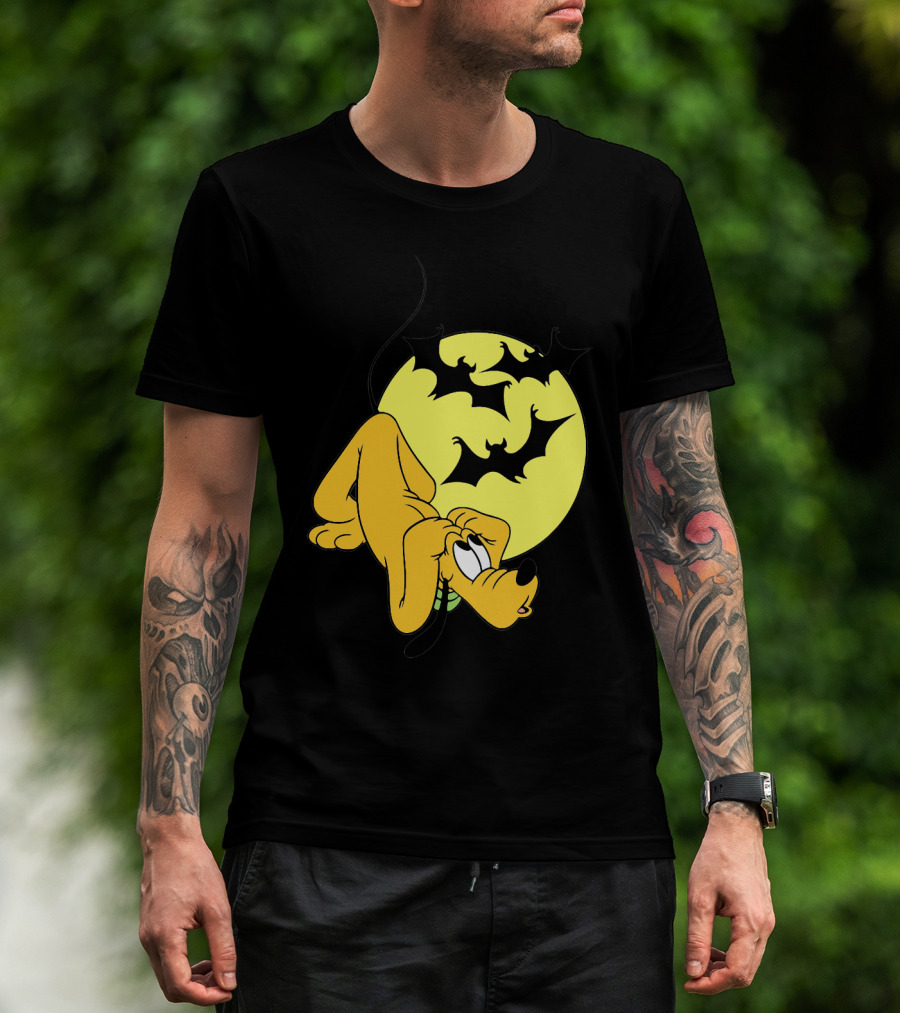 Halloween Moon Spooky Pluto With Bats Mickey Mouse Minnie Mouse Coloring Book T-Shirt