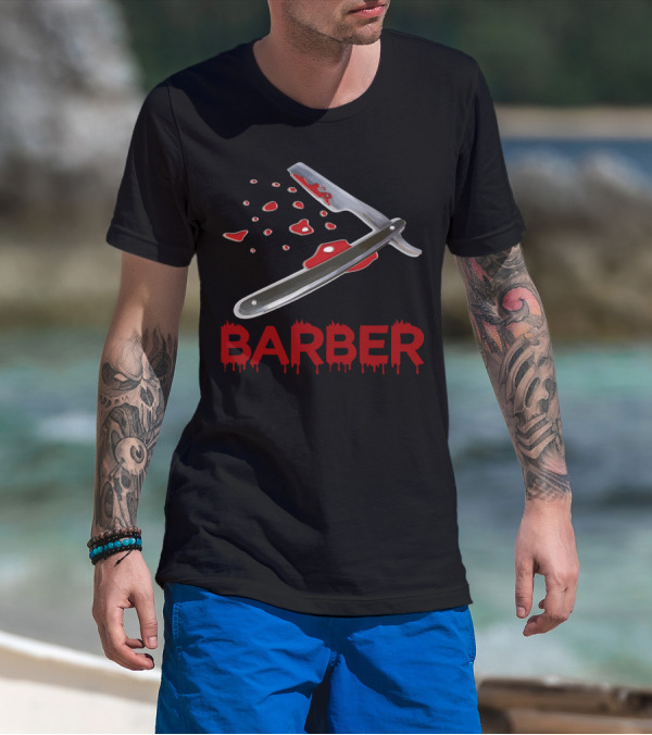 Halloween Barber Straight Razor Blood Drips T-Shirt