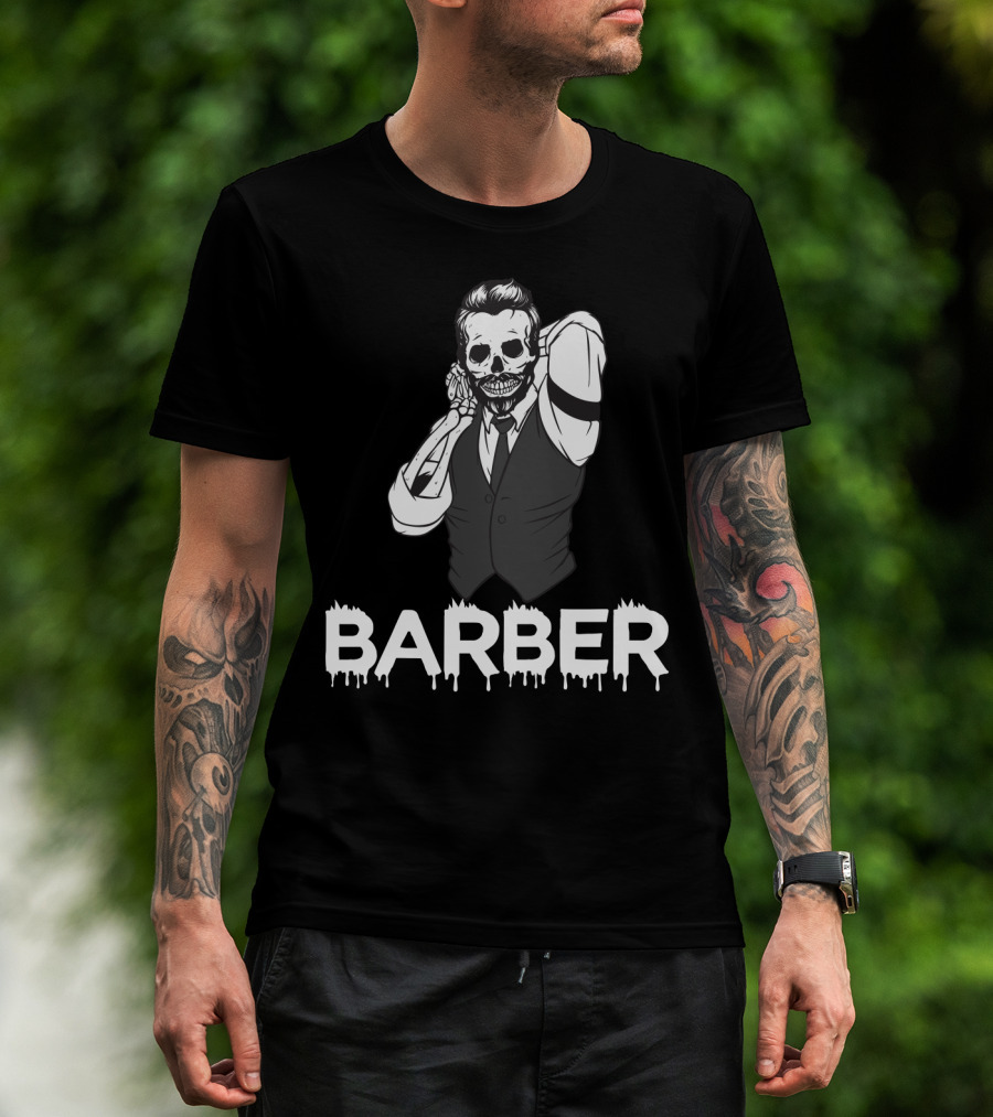Halloween Barber Skeleton Hairstylist T-Shirt