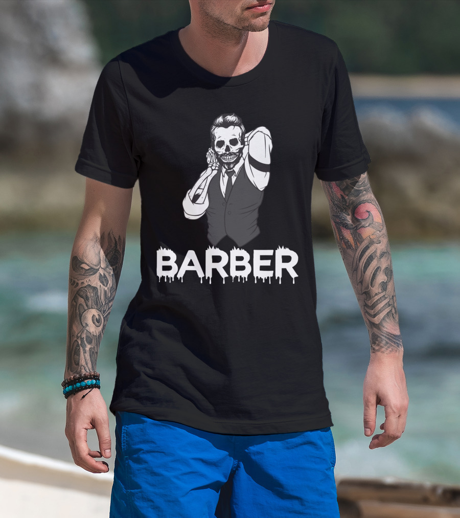 Halloween Barber Skeleton Hairstylist T-Shirt