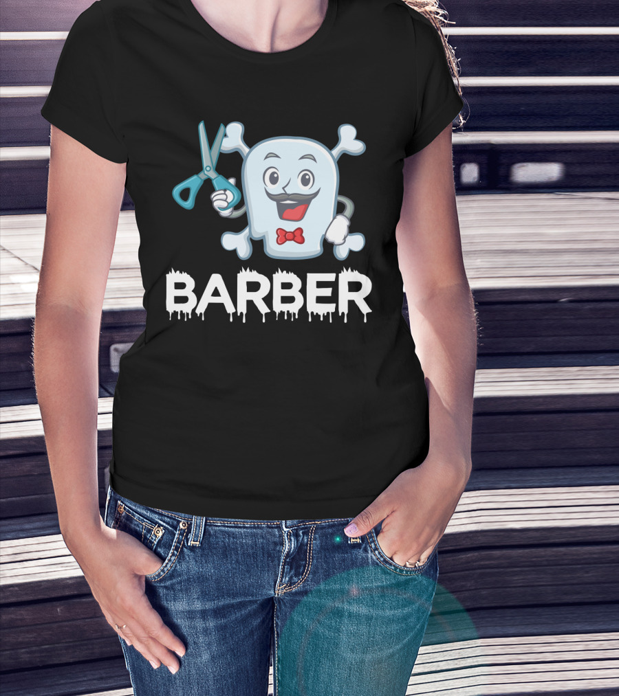 Barber Halloween Ghost With Scissors And Bow Tie T-Shirt