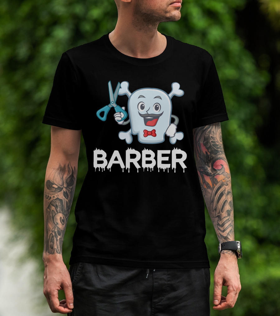 Barber Halloween Ghost With Scissors And Bow Tie T-Shirt
