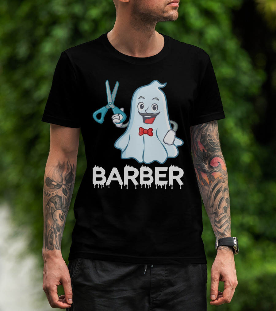 Halloween Ghost Barber Hairstylist Scissors Spirited T-Shirt