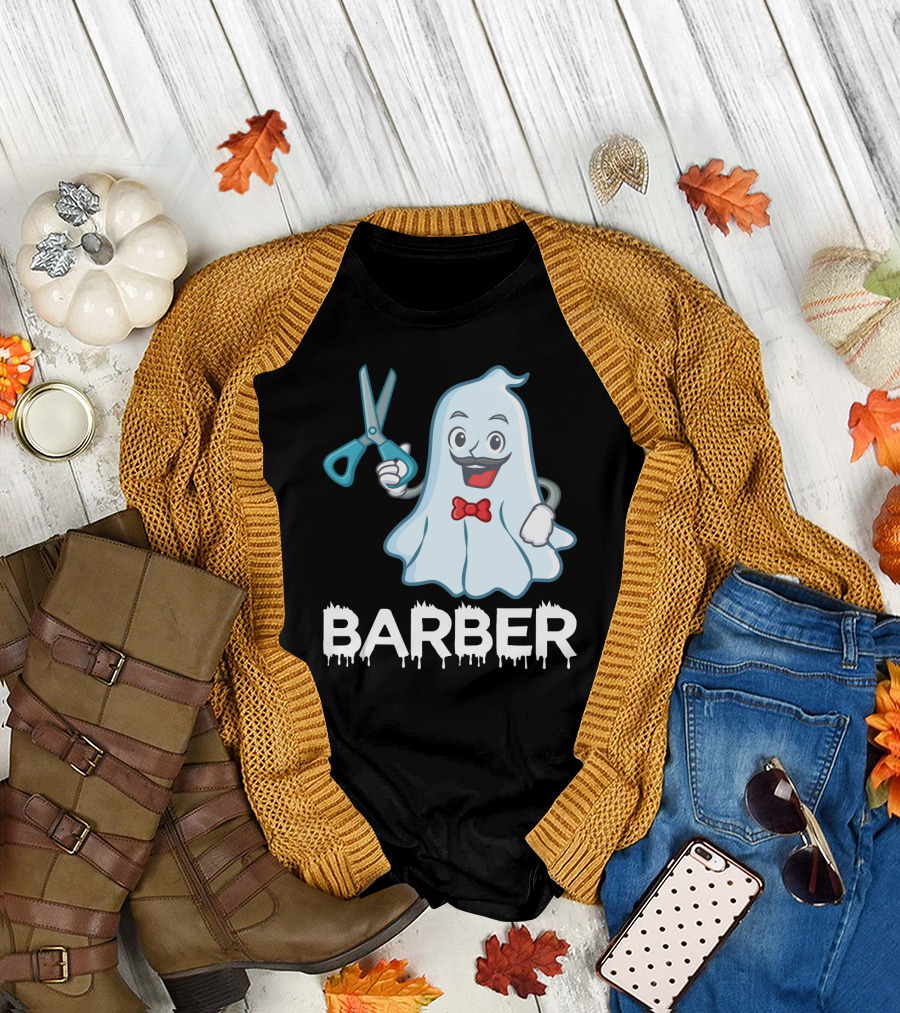 Halloween Ghost Barber Hairstylist Scissors Spirited T-Shirt