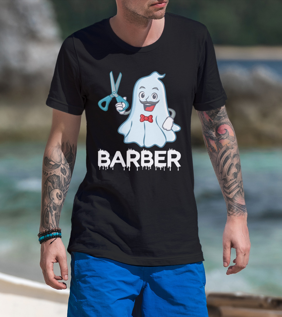 Halloween Ghost Barber Hairstylist Scissors Spirited T-Shirt