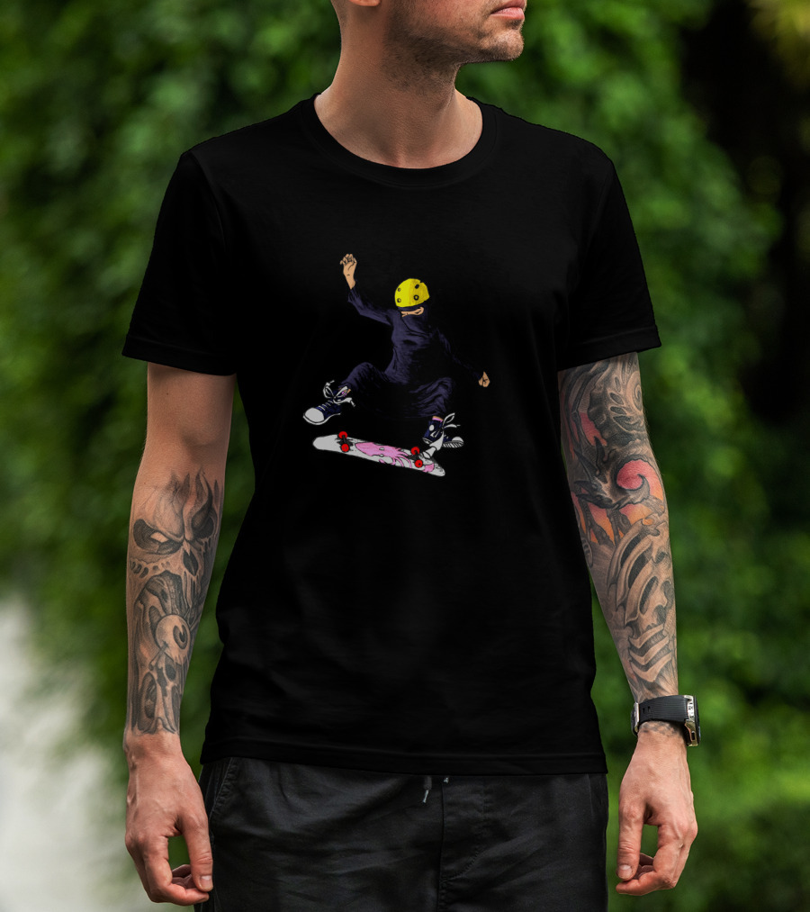 Halloween Skateboard Radical Islam Flying Trick Yellow Helmet T-Shirt
