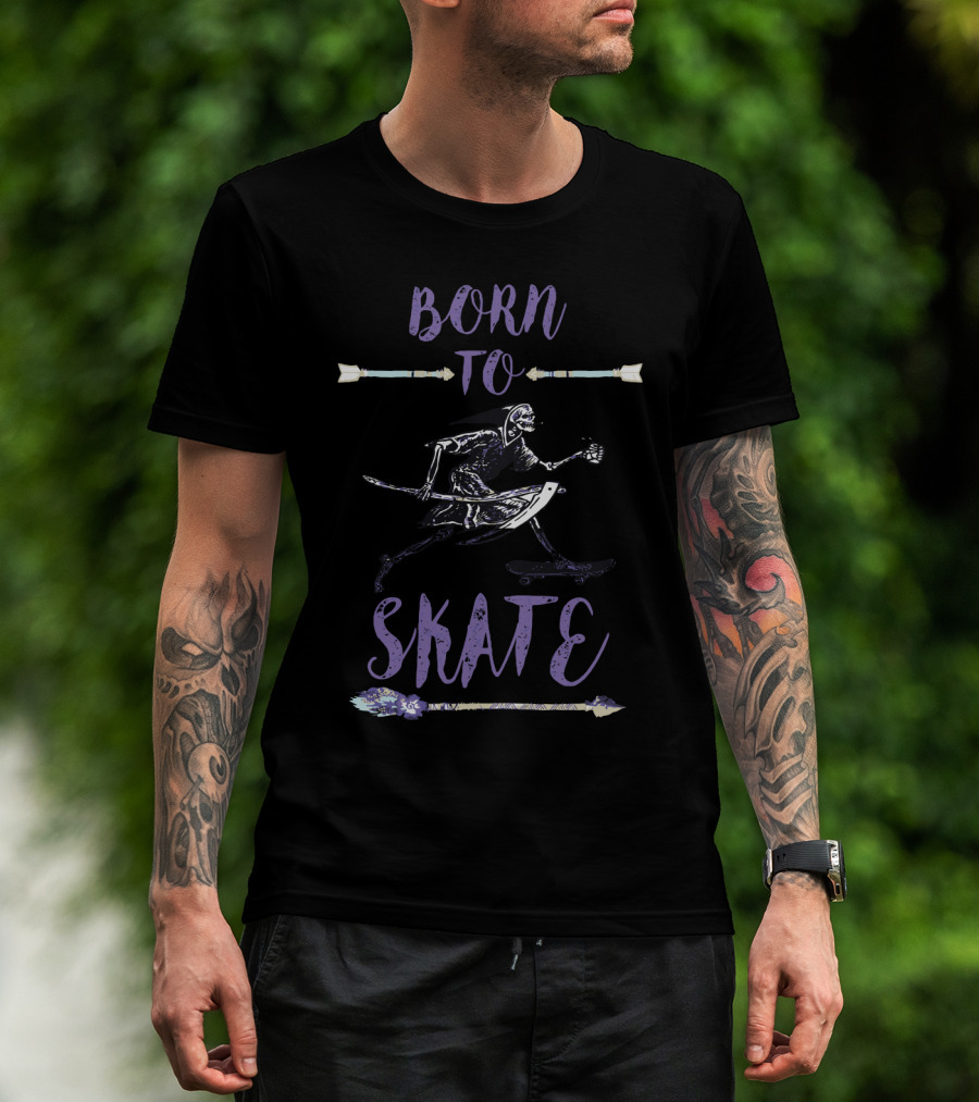 Born To Skate Halloween Skateboard Skeleton T-Shirt