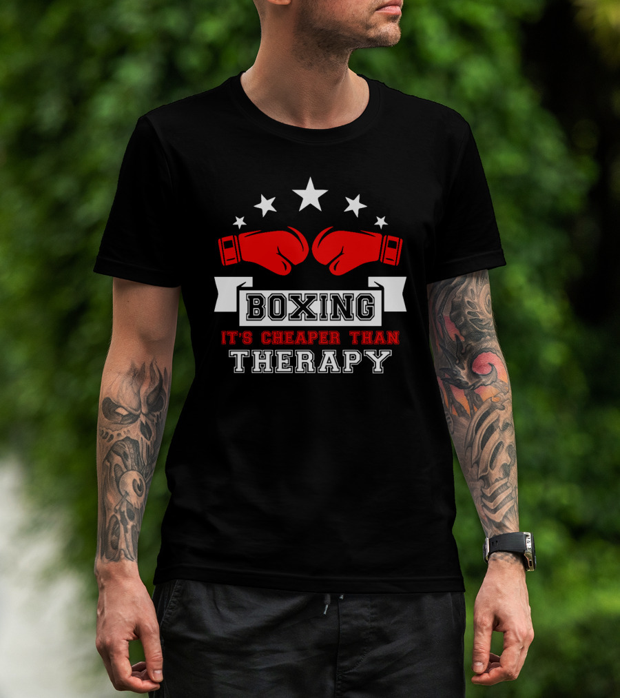 Boxing It's Cheaper Than Therapy Red Gloves Stars Boxer T-Shirt