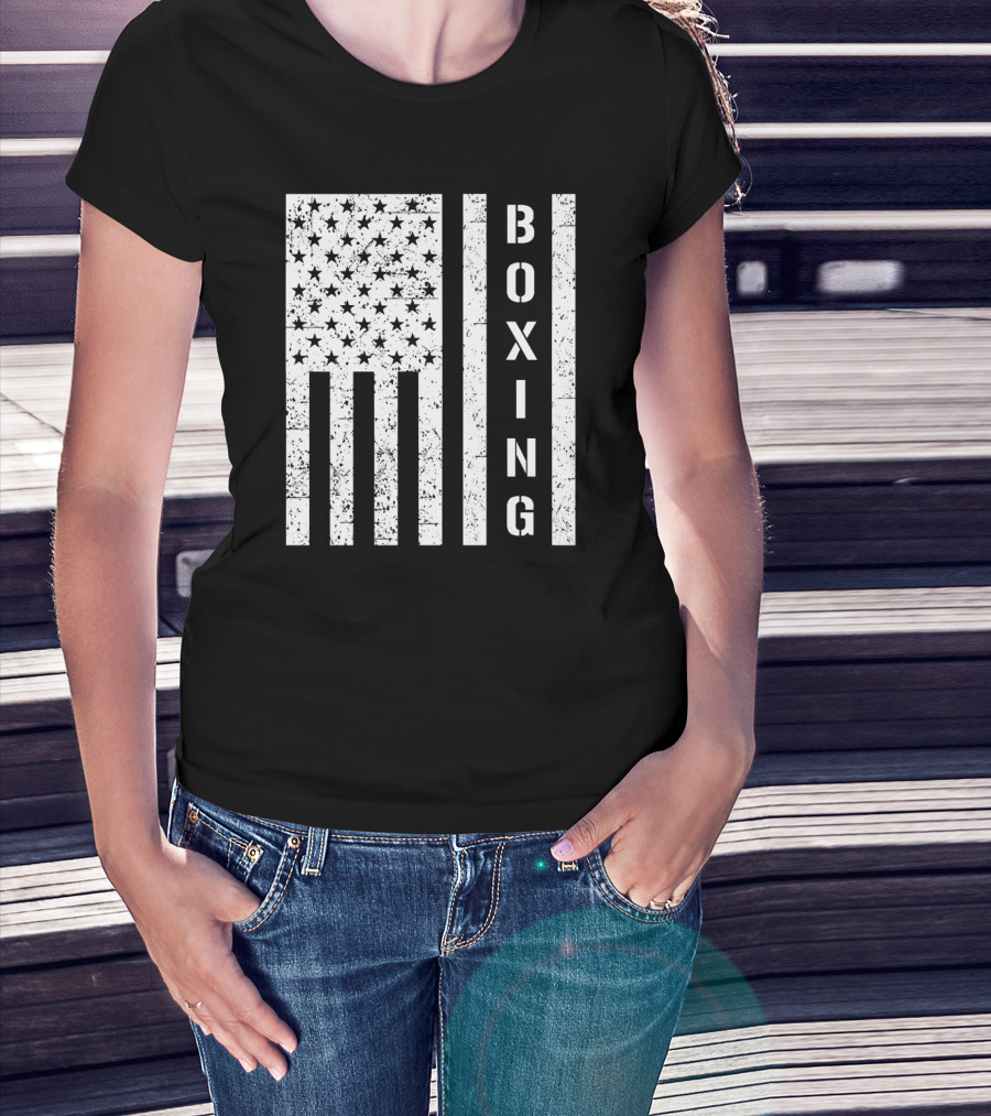 Boxing Vertical Stars Stripes USA Flag T-Shirt