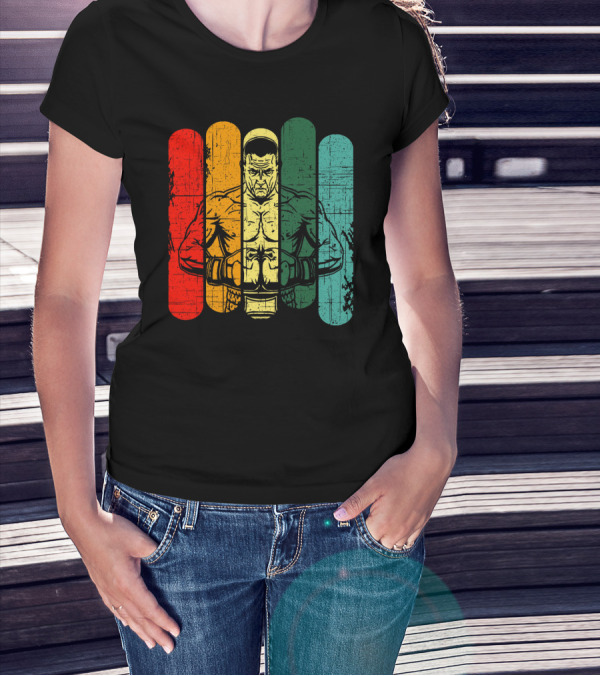 Retro Boxing Champion With Bold Multicolor Stripes T-Shirt