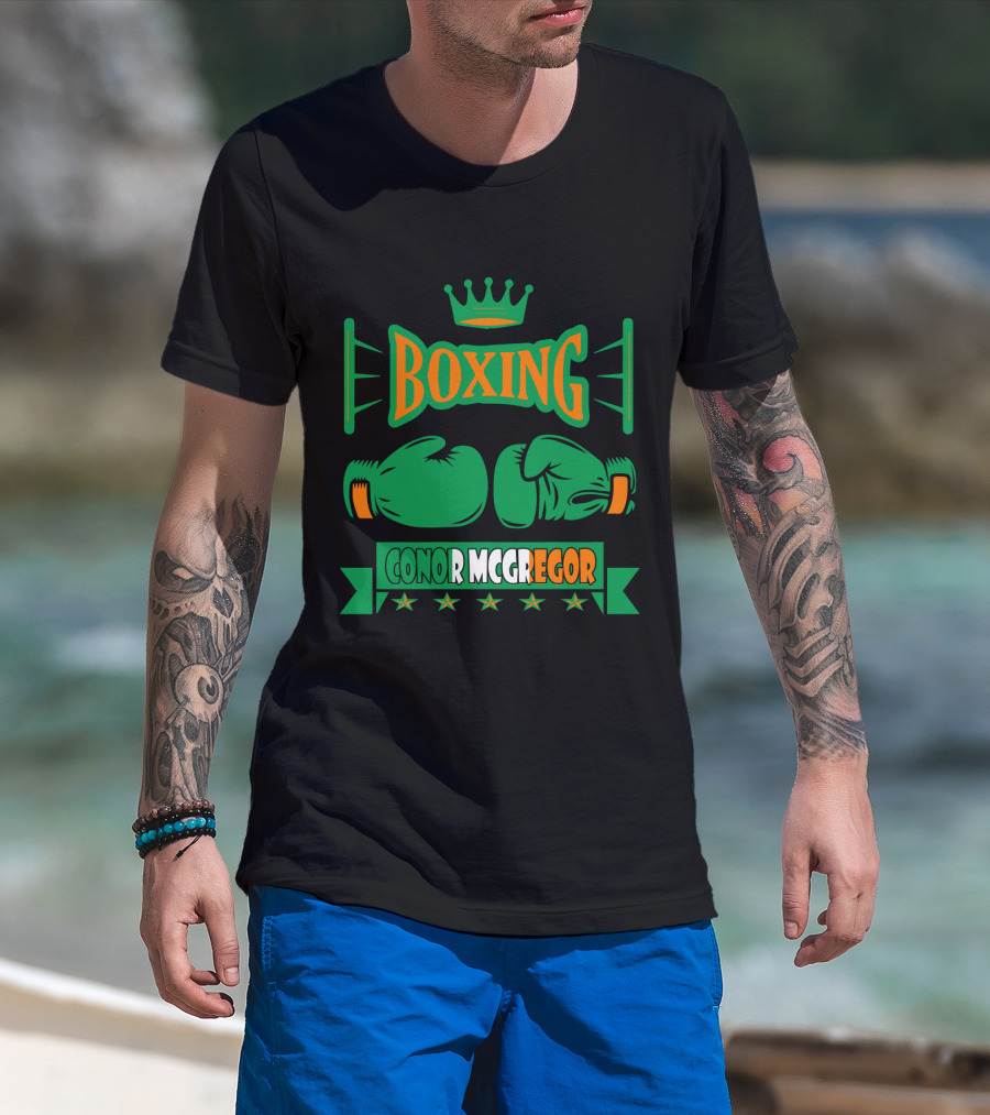 Boxing Conor Mcgregor Green Gloves Crown Stars T-Shirt