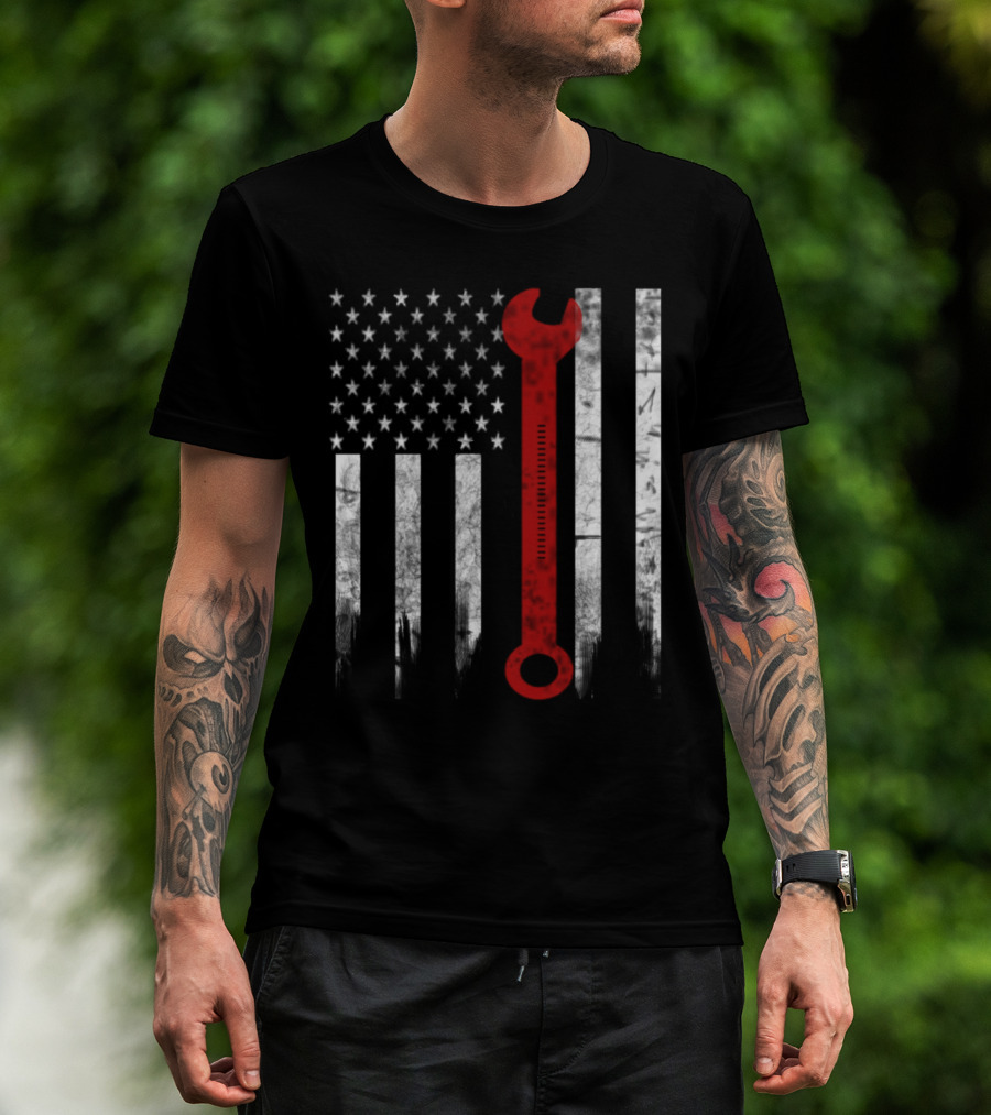 American Flag Wrench Engineer T-Shirt