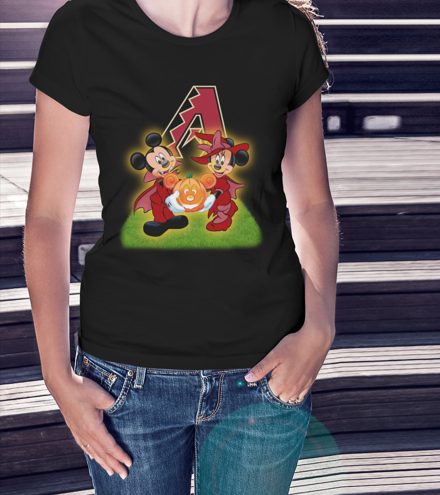 Arizona Diamondbacks Halloween Mickey And Minnie With Pumpkin T-Shirt