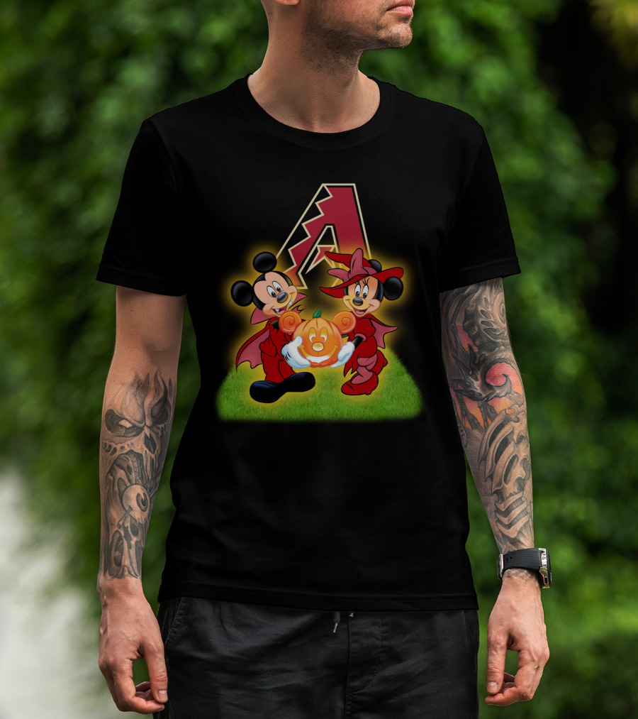 Arizona Diamondbacks Halloween Mickey And Minnie With Pumpkin T-Shirt
