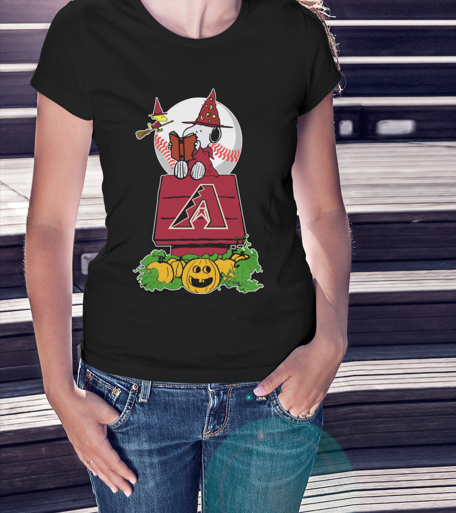 Snoopy Halloween Arizona Diamondbacks Pumpkin Scene T-Shirt