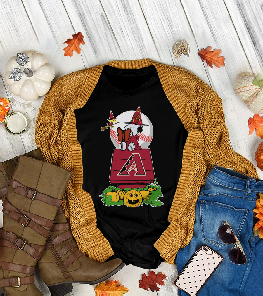 Snoopy Halloween Arizona Diamondbacks Pumpkin Scene T-Shirt