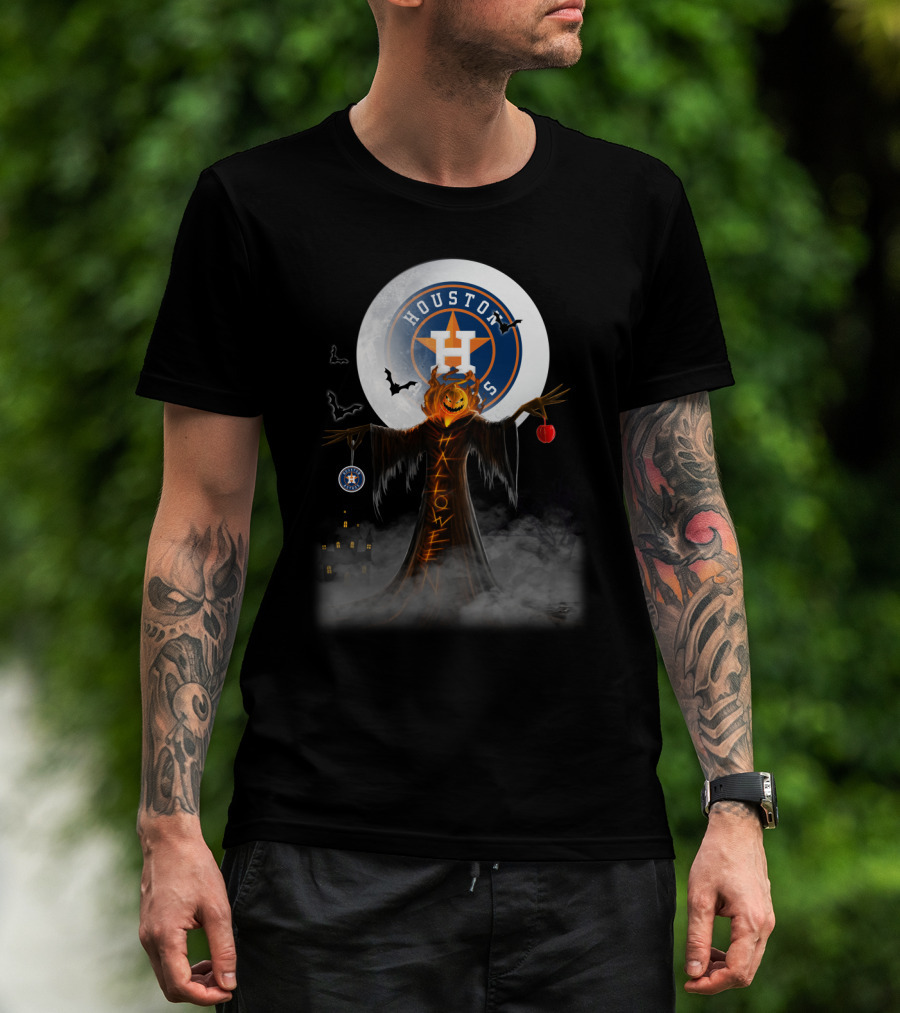 Halloween Houston Astros Pumpkin Jack-O'-Lantern Ghost Bats Moon T-Shirt