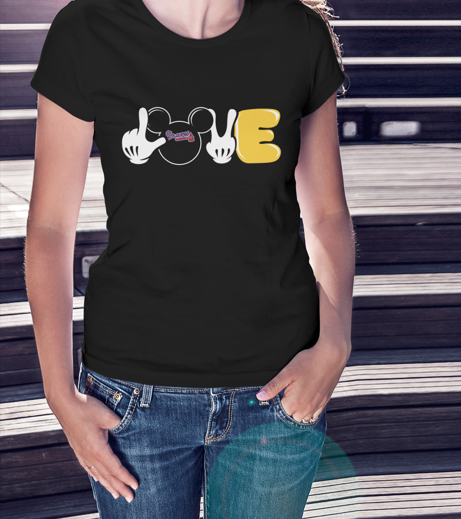 Braves Love With Mickey Mouse Icon And Gloves T-Shirt