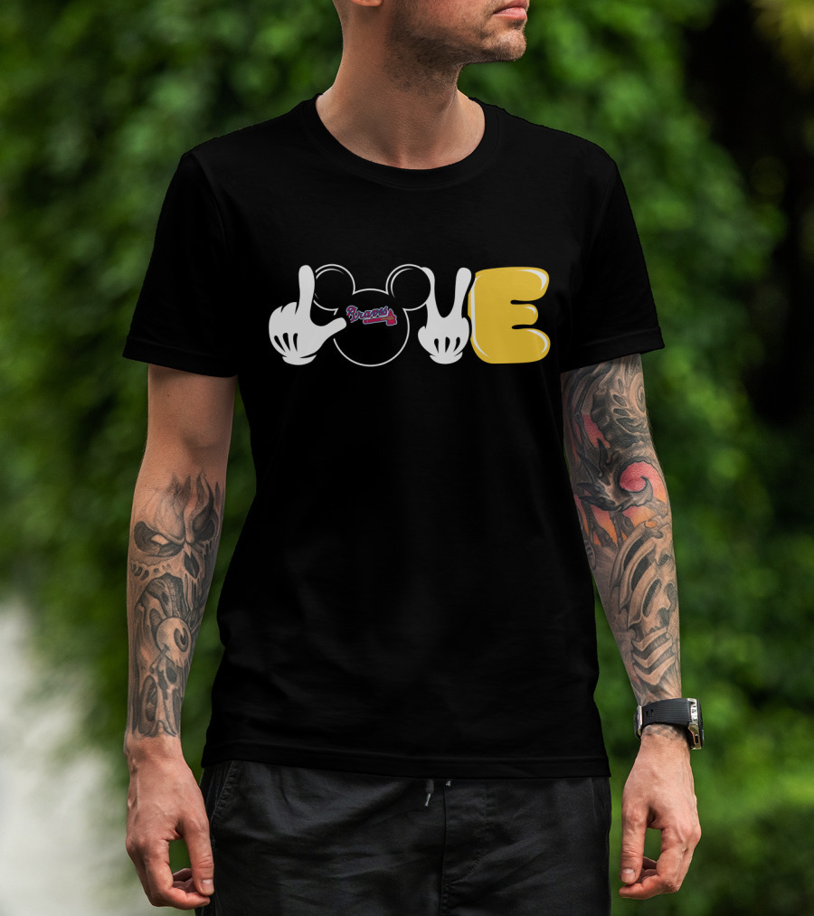 Braves Love With Mickey Mouse Icon And Gloves T-Shirt