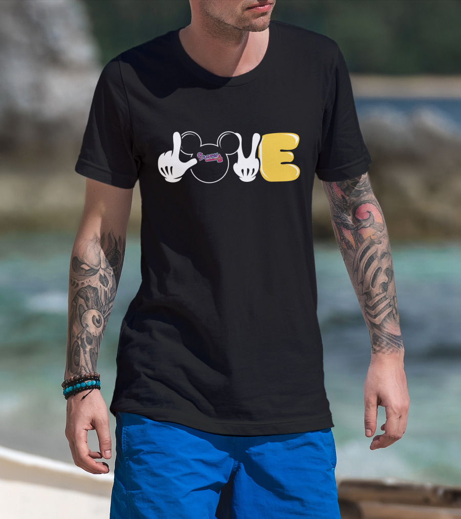 Braves Love With Mickey Mouse Icon And Gloves T-Shirt