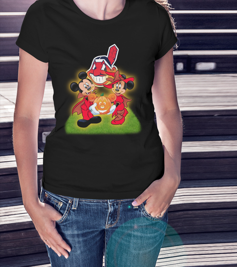 Mickey Minnie Halloween Cleveland Indians Pumpkin T-Shirt