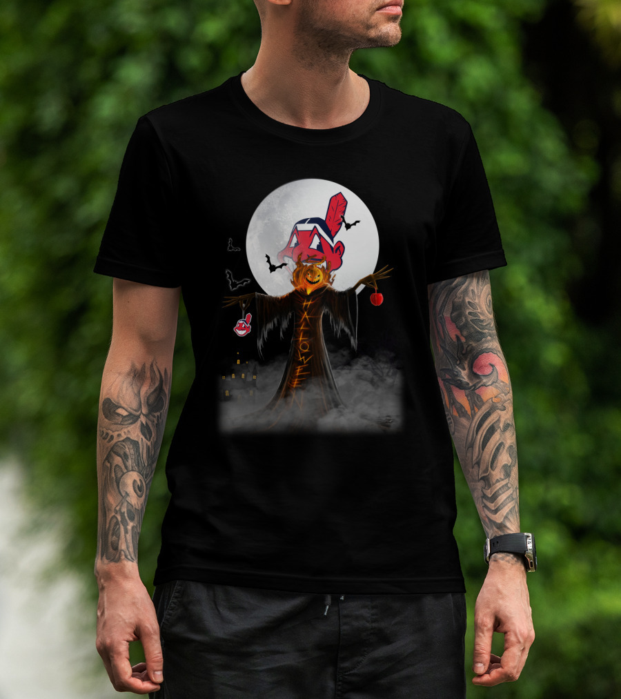 Halloween Cleveland Indians Jack-O'-Lantern Moon Bats T-Shirt