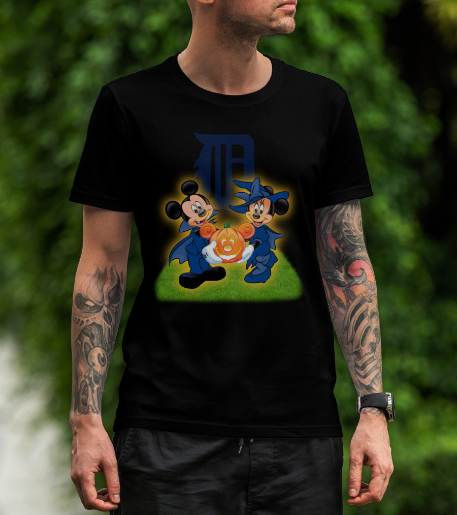 Halloween Detroit Tigers Mickey And Minnie Pumpkin T-Shirt