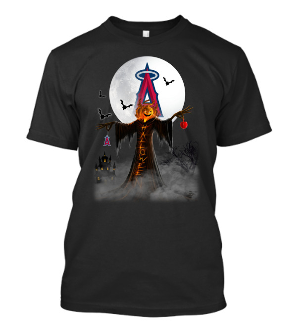 Los Angeles Angels Halloween Jack-O'-Lantern With Bats And Moon T-Shirt