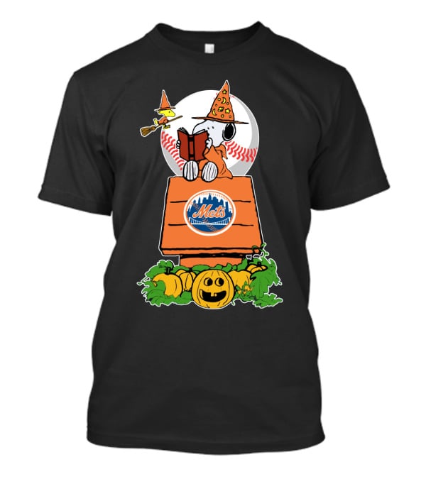 Mets Halloween Snoopy Reading Baseball Pumpkin Patch Theme T-Shirt
