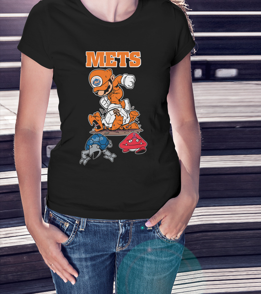 Mets Mario Baseball Crossover With Capsule And Sf Giants Goomba T-Shirt